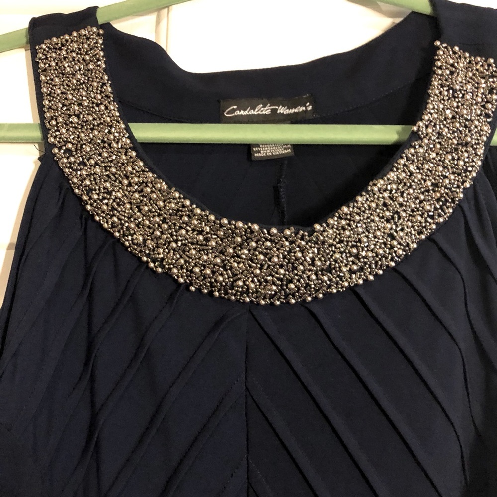 Long Navy Blue beaded collar Dress